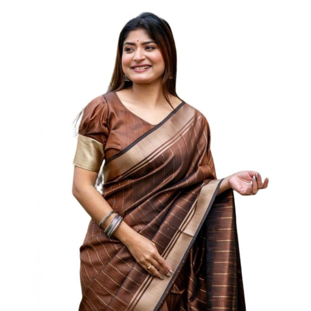 Women's Faux_Banarasi Lining Pattern Saree With Unstitched Blouse 5.5Mtr (Light_Brown)