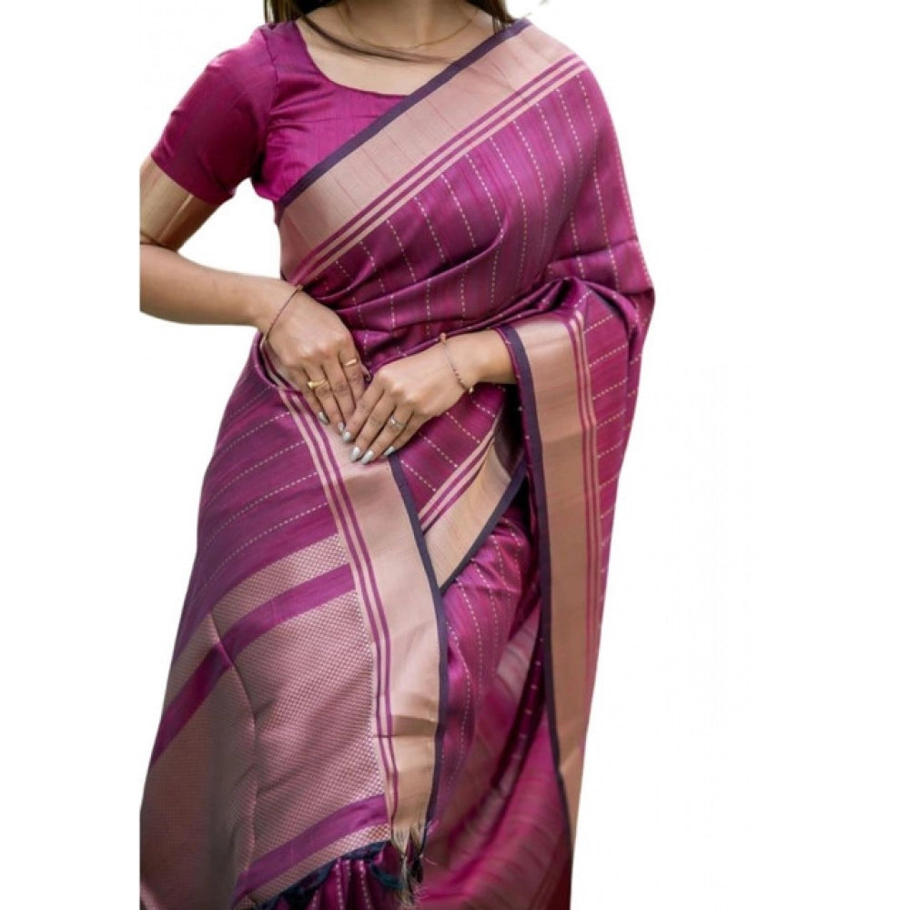 Women's Faux_Banarasi Lining Pattern Saree With Unstitched Blouse 5.5Mtr (Magenta)