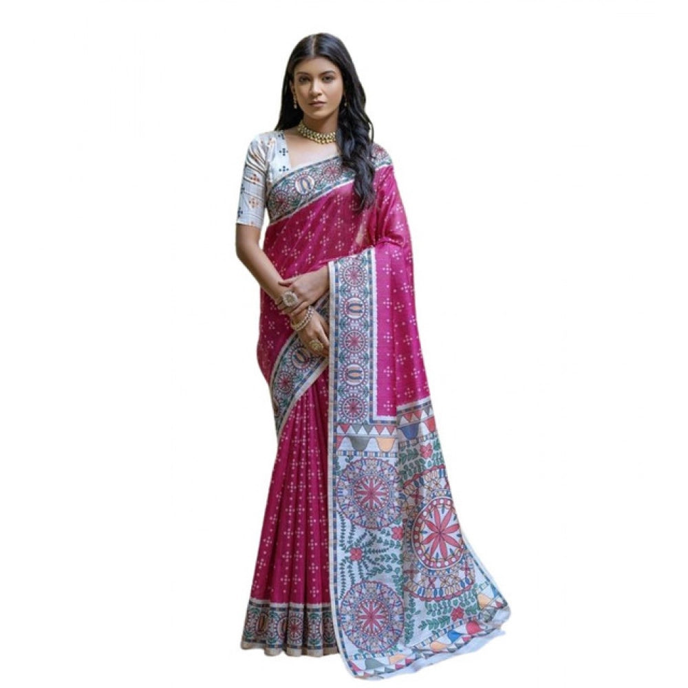 Women's Faux_Tussar Geometric_Print Saree With Unstitched Blouse 5.5Mtr (Pink)