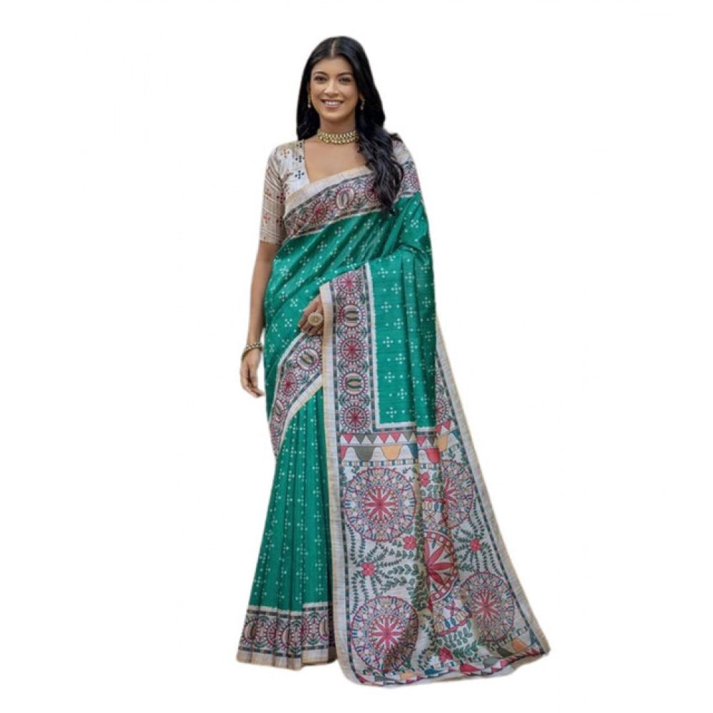 Women's Faux_Tussar Geometric_Print Saree With Unstitched Blouse 5.5Mtr (Rama_Green)