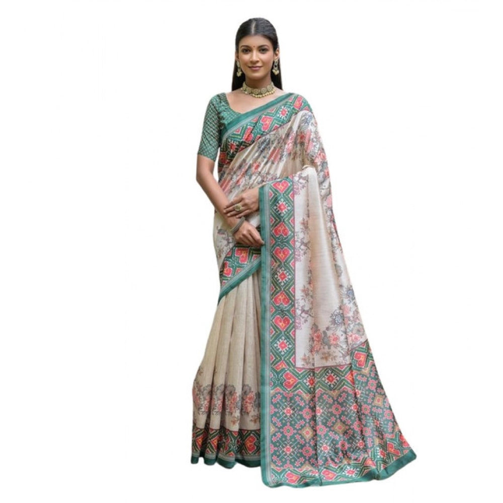 Women's Faux_Tussar Floral Jal With Patola Print Saree With Unstitched Blouse 5.5Mtr (Teal)