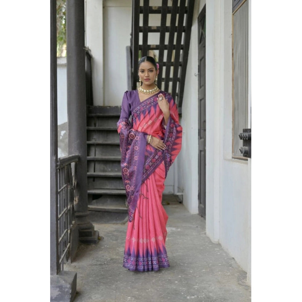 Women's Faux_Tussar Ikat Saree With Unstitched Blouse 5.5Mtr (Peach)