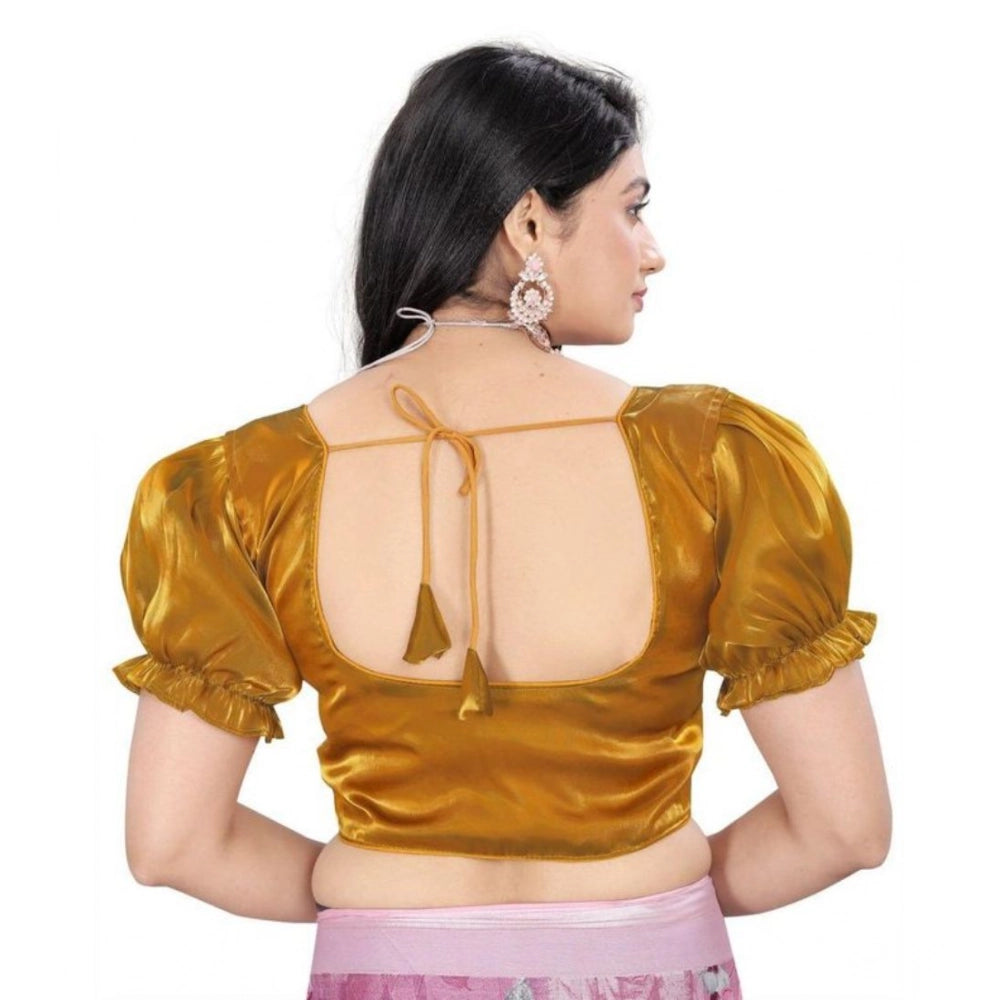 Women's Jimmy Solid Designer Neck Elastic Sleeve Readymade Blouse (Gold 38 , Alterable up to 42)-PID65828