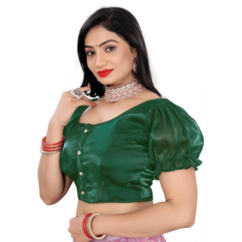 Women's Jimmy Solid Designer Neck Elastic Sleeve Readymade Blouse (Green 38 , Alterable up to 42)-PID65829