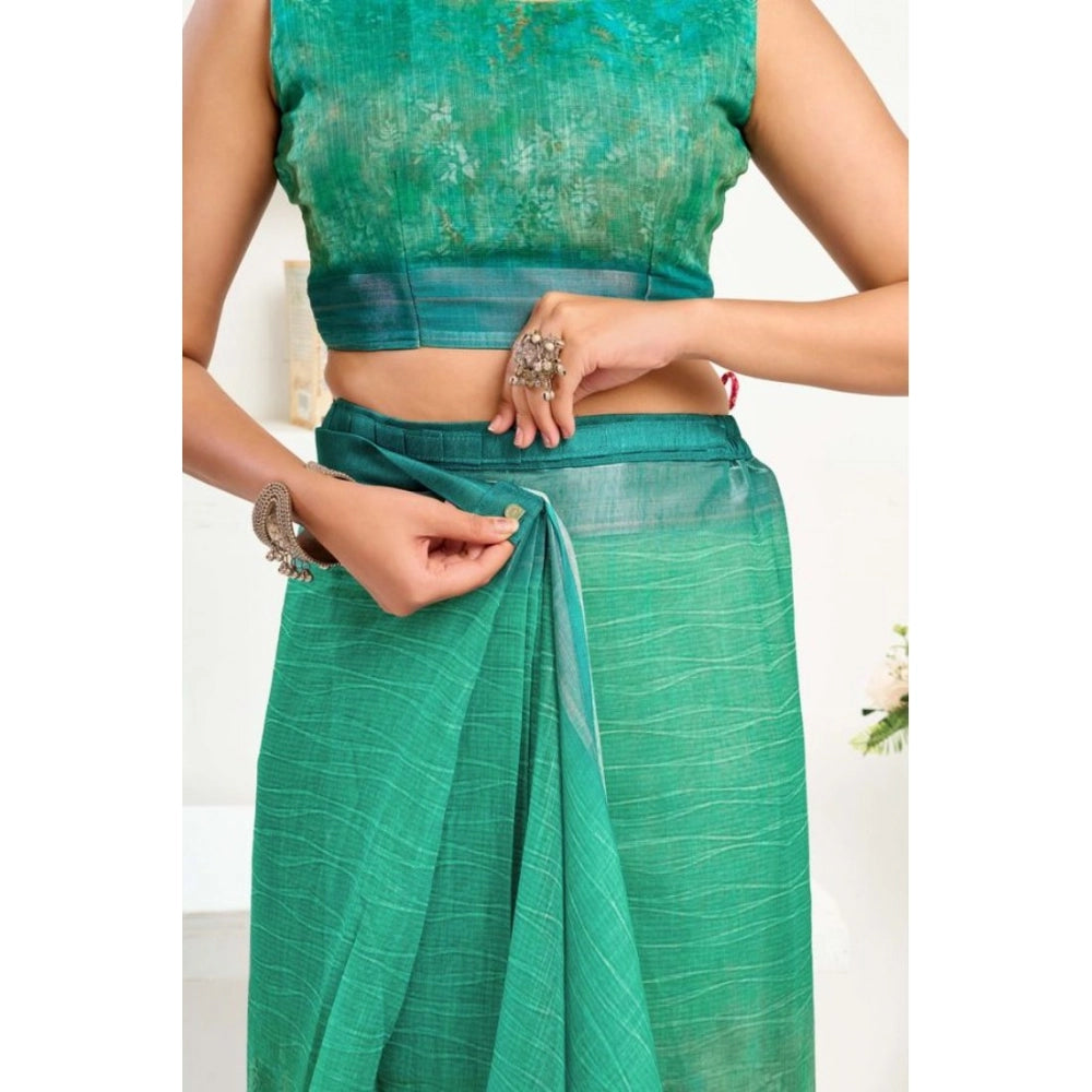 Women's Faux Linen Floral Ready to wear Saree With Unstitched Blouse 5.5Mtr (Green)