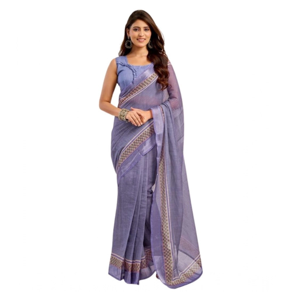 Women's Faux Linen Printed Ready to wear Saree With Unstitched Blouse 5.5Mtr (Light_Lavender)