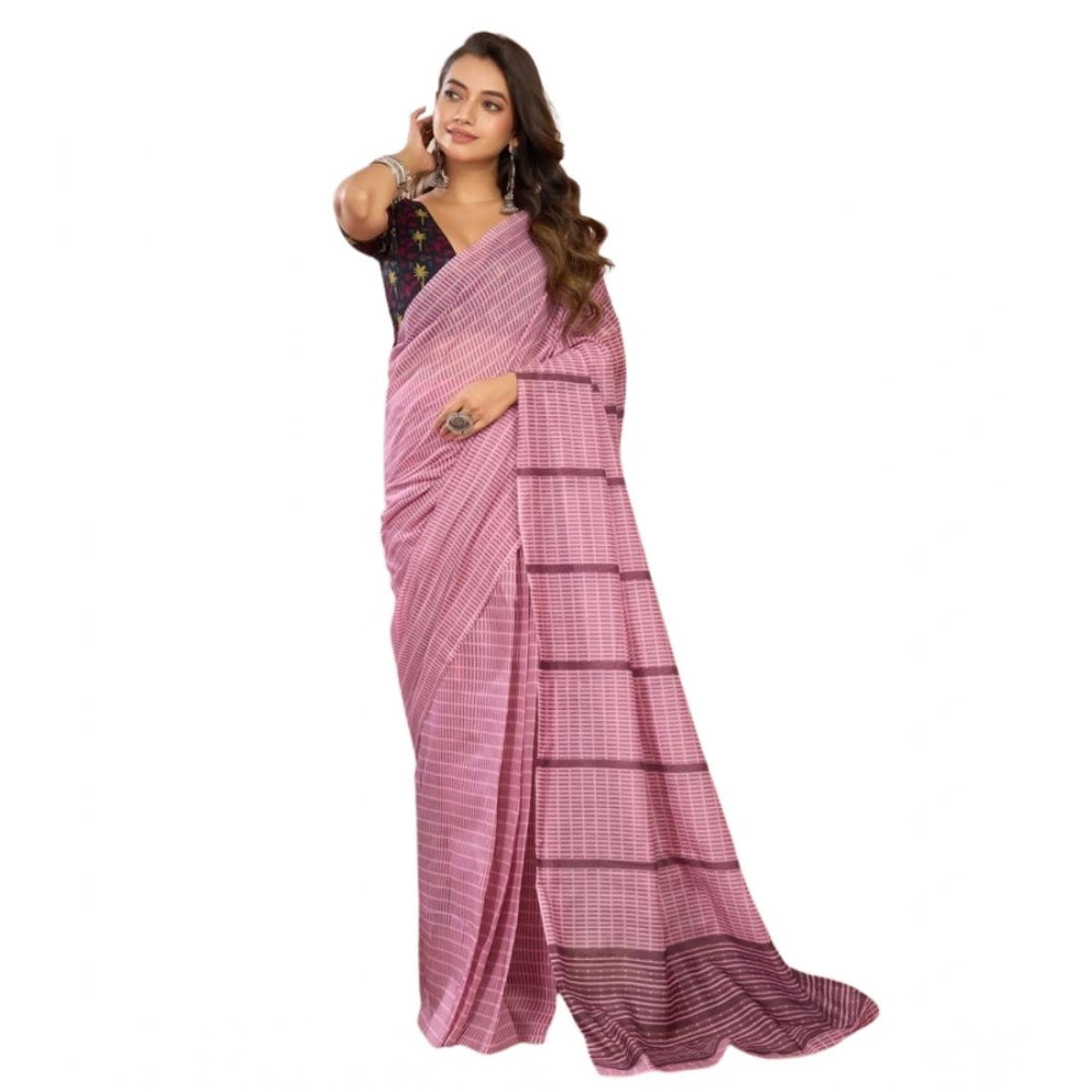 Women's Faux Linen Geometric Ready to wear Saree With Unstitched Blouse 5.5Mtr (LightPink)