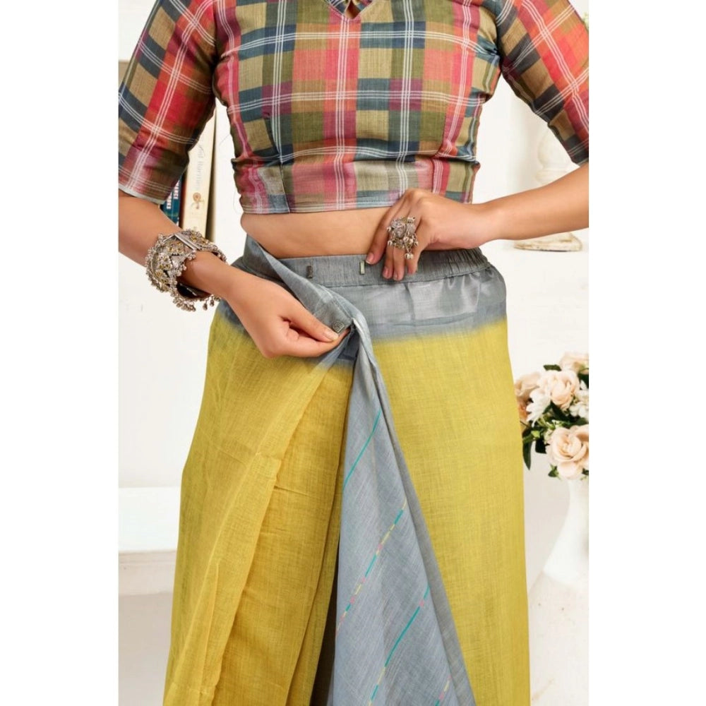 Women's Faux Linen Geometric Ready to wear Saree With Unstitched Blouse 5.5Mtr (Grey)