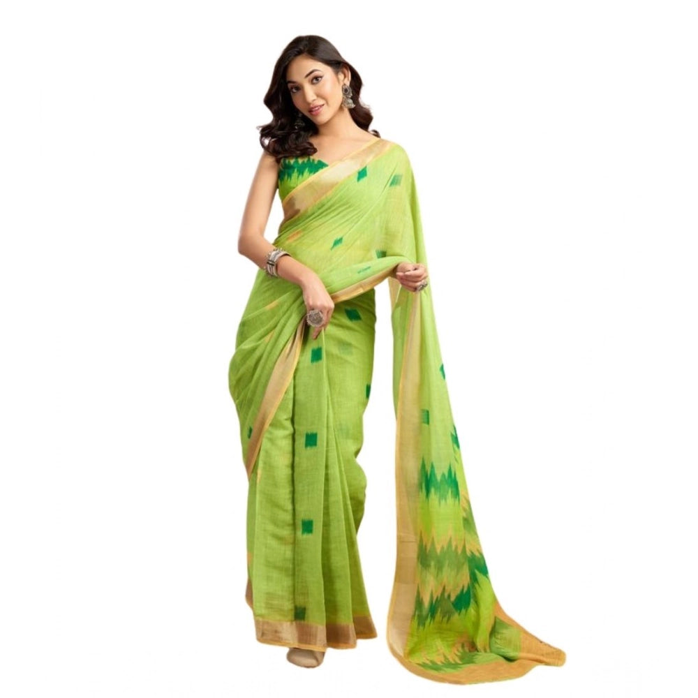 Women's Faux Linen Floral Print Ready to wear Saree With Unstitched Blouse 5.5Mtr (Green)