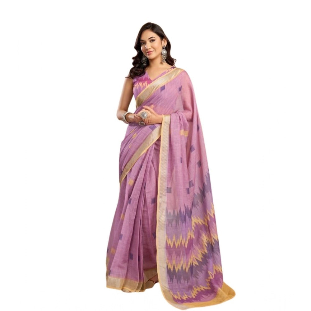Women's Faux Linen Floral Ready to wear Saree With Unstitched Blouse 5.5Mtr (Lavender)