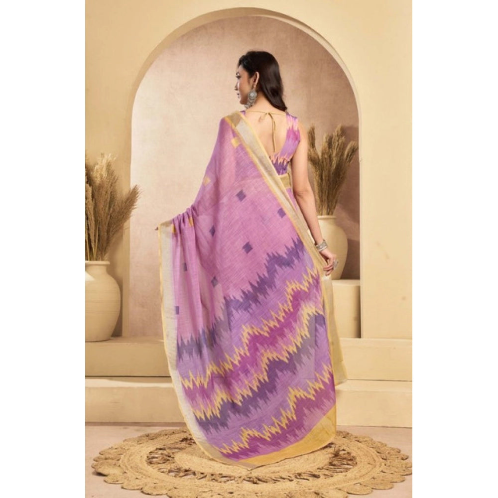 Women's Faux Linen Floral Ready to wear Saree With Unstitched Blouse 5.5Mtr (Lavender)