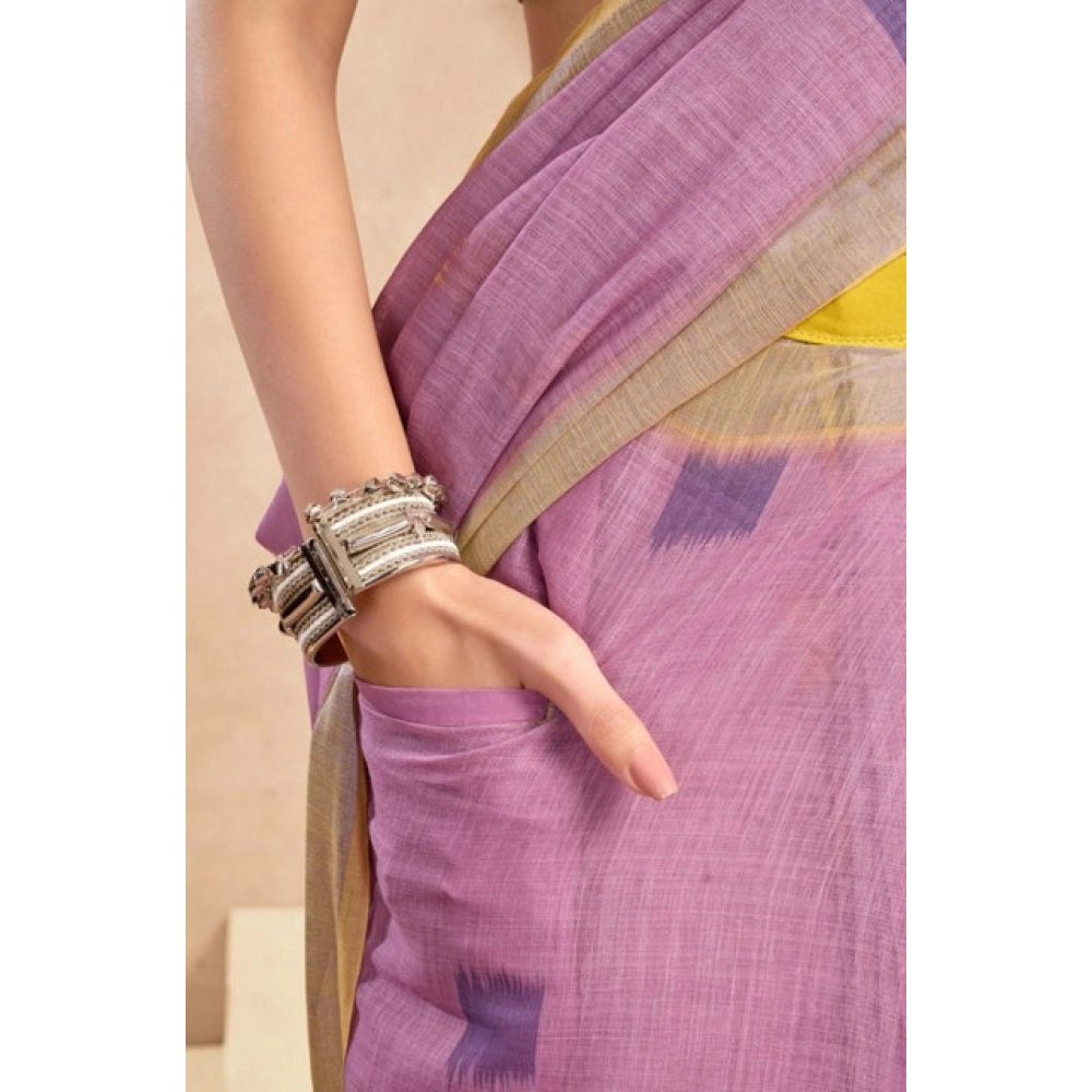 Women's Faux Linen Floral Ready to wear Saree With Unstitched Blouse 5.5Mtr (Lavender)