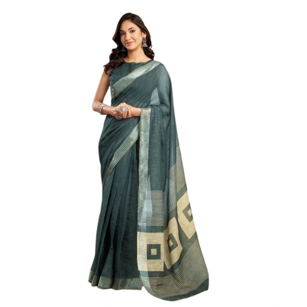Women's Faux Linen Floral Ready to wear Saree With Unstitched Blouse 5.5Mtr (Light_Teal)