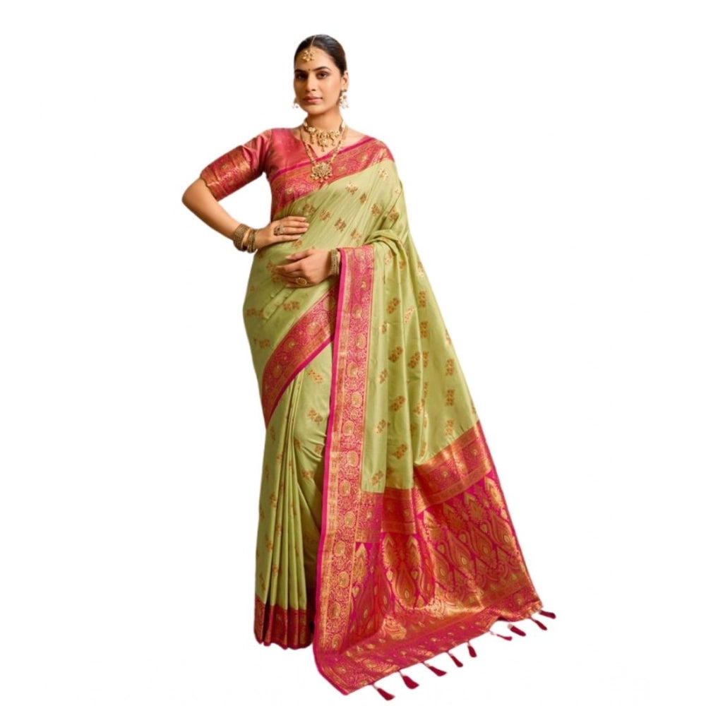 Women's Silk Blend Booti Work Ready to wear Saree With Unstitched Blouse 5.5Mtr (Green)