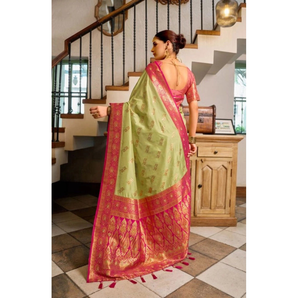 Women's Silk Blend Booti Work Ready to wear Saree With Unstitched Blouse 5.5Mtr (Green)