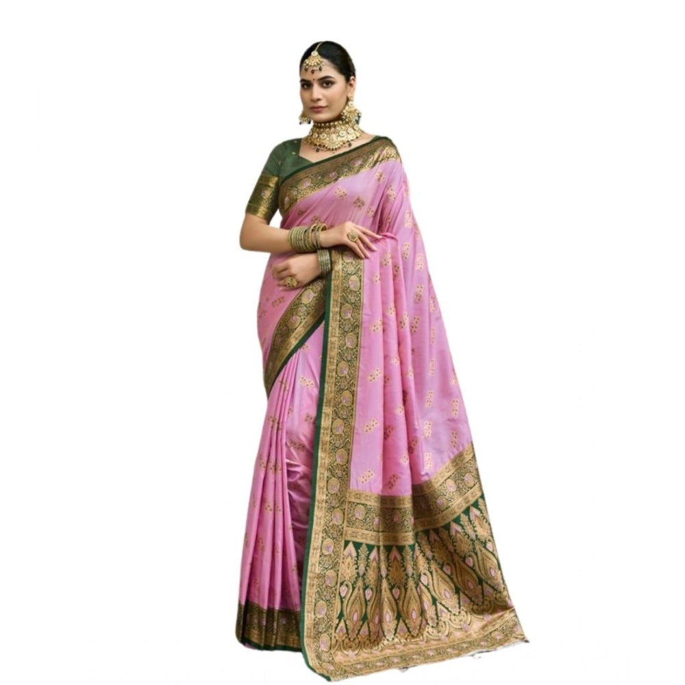 Women's Silk Blend Booti Work Ready to wear Saree With Unstitched Blouse 5.5Mtr (LightPink)