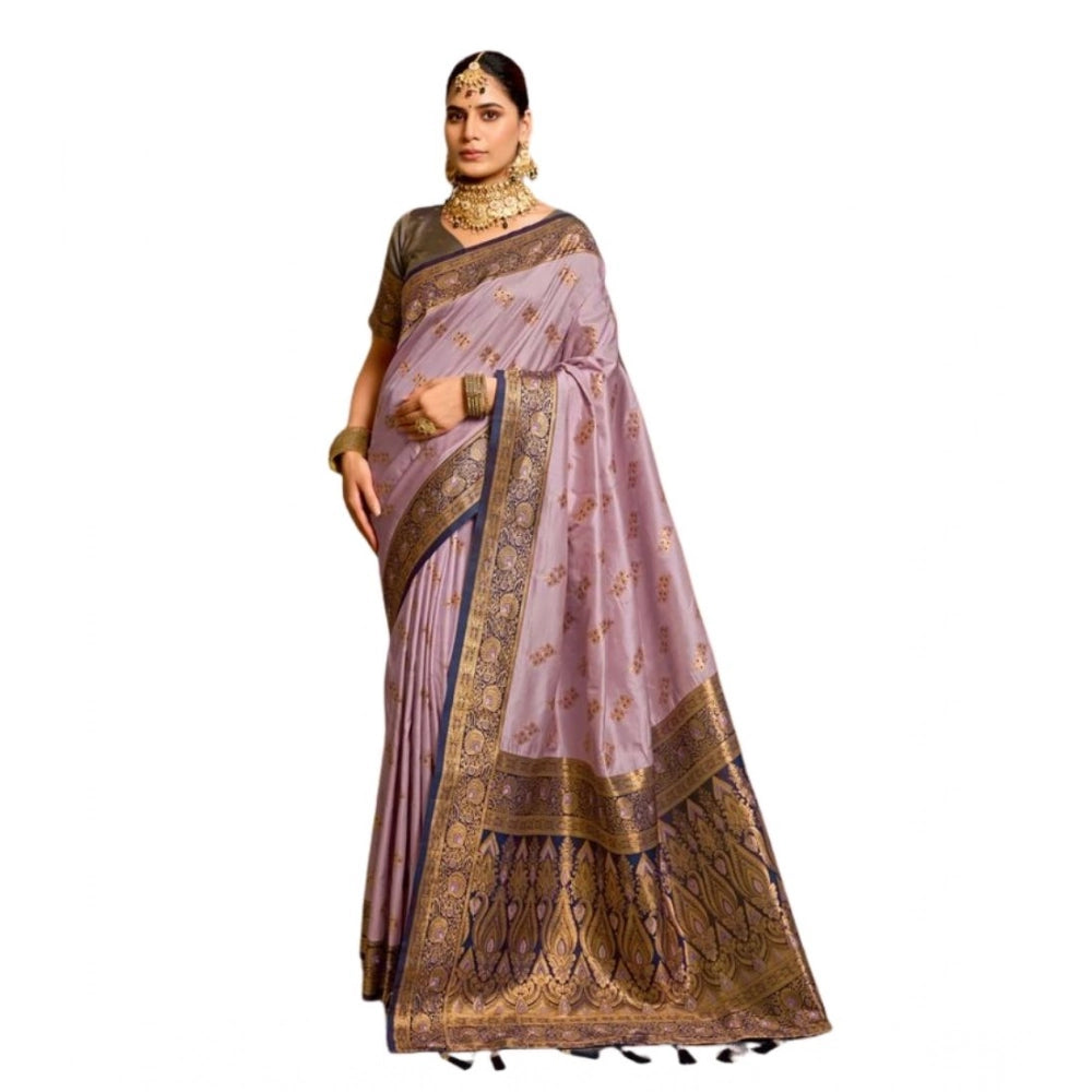 Women's Silk Blend Booti Work Ready to wear Saree With Unstitched Blouse 5.5Mtr (Lavender)