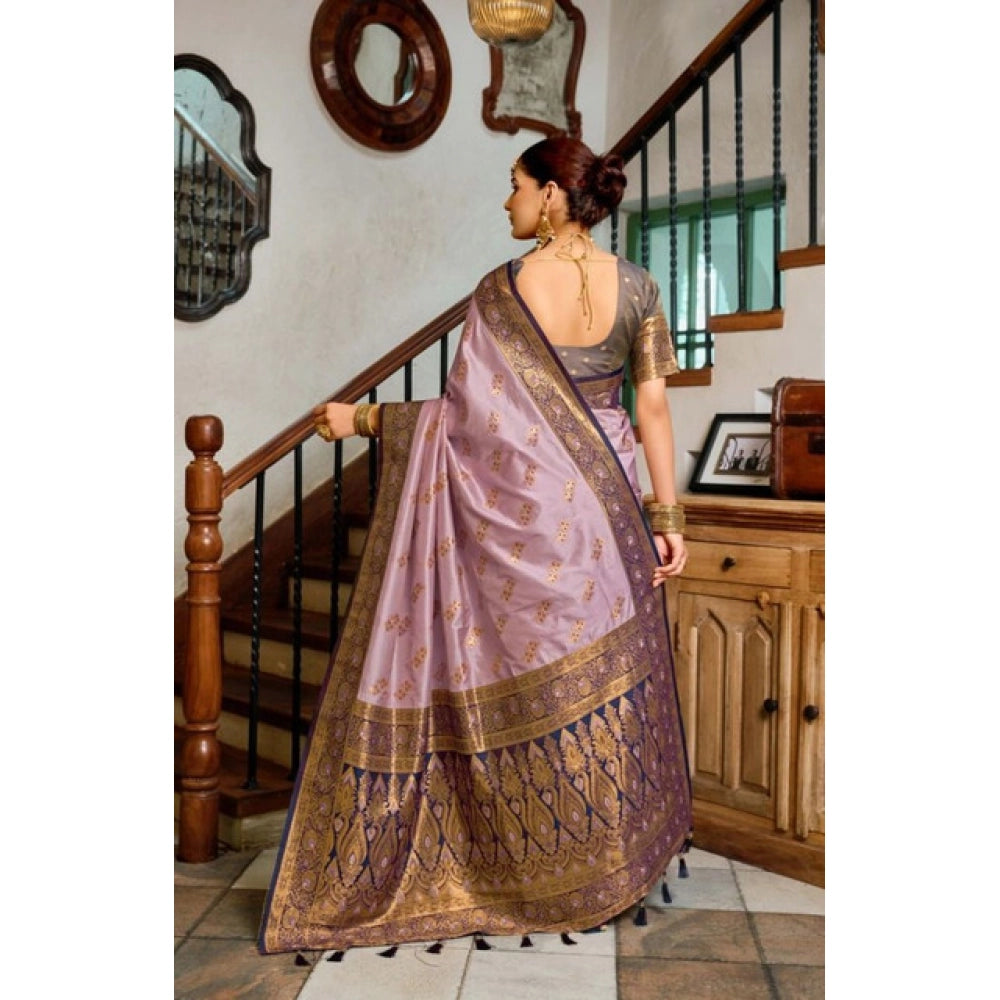 Women's Silk Blend Booti Work Ready to wear Saree With Unstitched Blouse 5.5Mtr (Lavender)