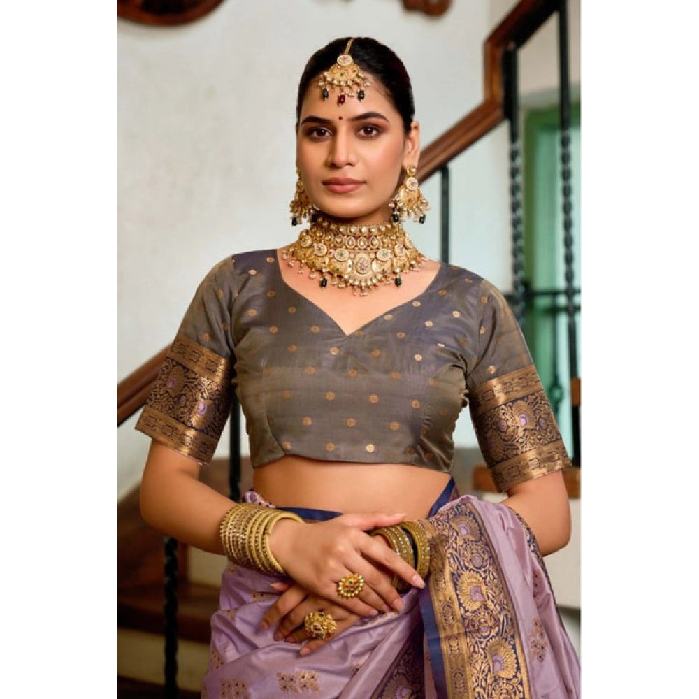 Women's Silk Blend Booti Work Ready to wear Saree With Unstitched Blouse 5.5Mtr (Lavender)