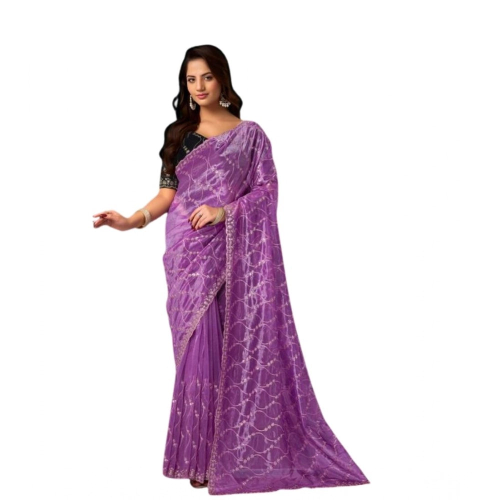 Women's Net Sequence Saree With Unstitched Blouse 5.5Mtr (Lavender)