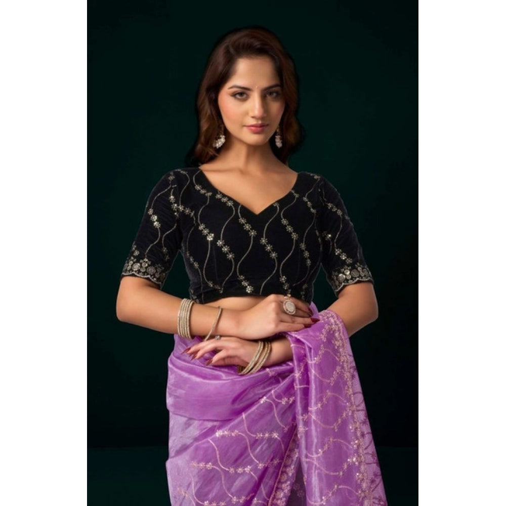 Women's Net Sequence Saree With Unstitched Blouse 5.5Mtr (Lavender)