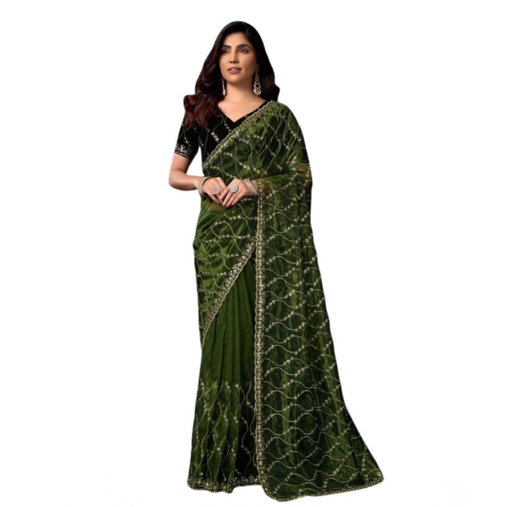 Women's Net Sequence Saree With Unstitched Blouse 5.5Mtr (Light Green)