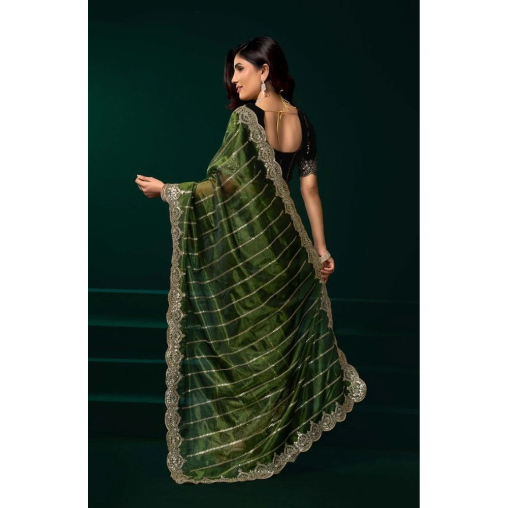 Women's Net Sequence Saree With Unstitched Blouse 5.5Mtr (Green)