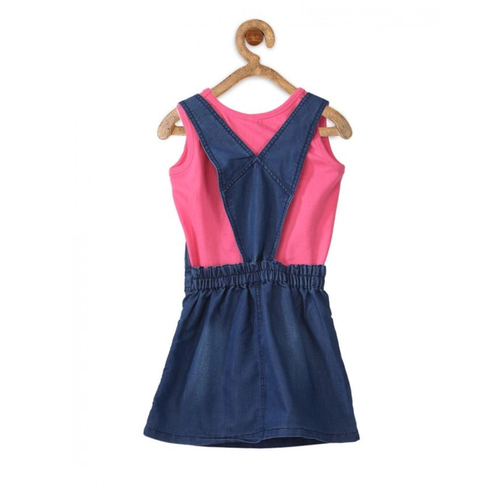 Generic Girl's Denim   Cotton Bow Sleeveless Dungaree (Pink)