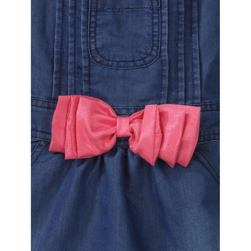 Generic Girl's Denim   Cotton Bow Sleeveless Dungaree (Pink)