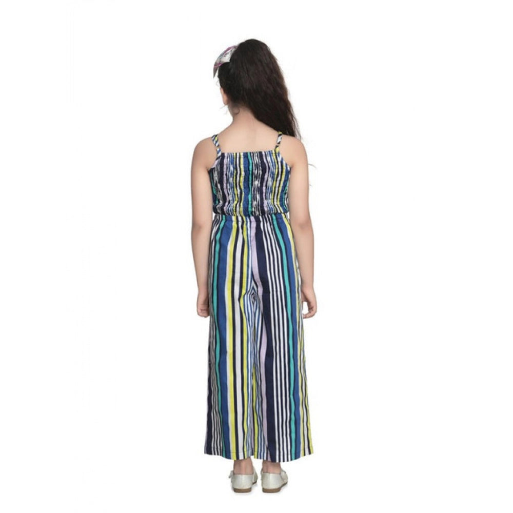 Generic Girl's Rayon Striped Sleeveless Jumpsuit (Blue)