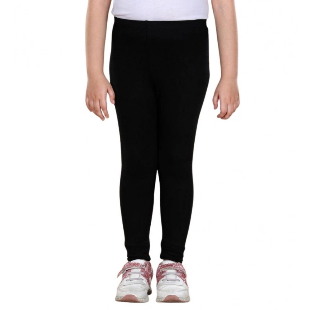 Generic Girl's Cotton Lycra Solid Elasticated Leggings (Black)