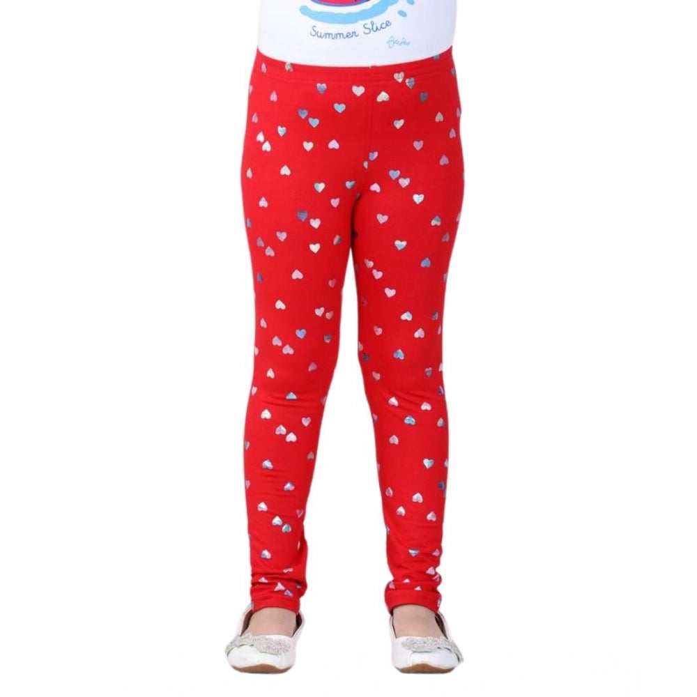 Generic Girl's Cotton Lycra Embellished Elasticated Leggings (Red)