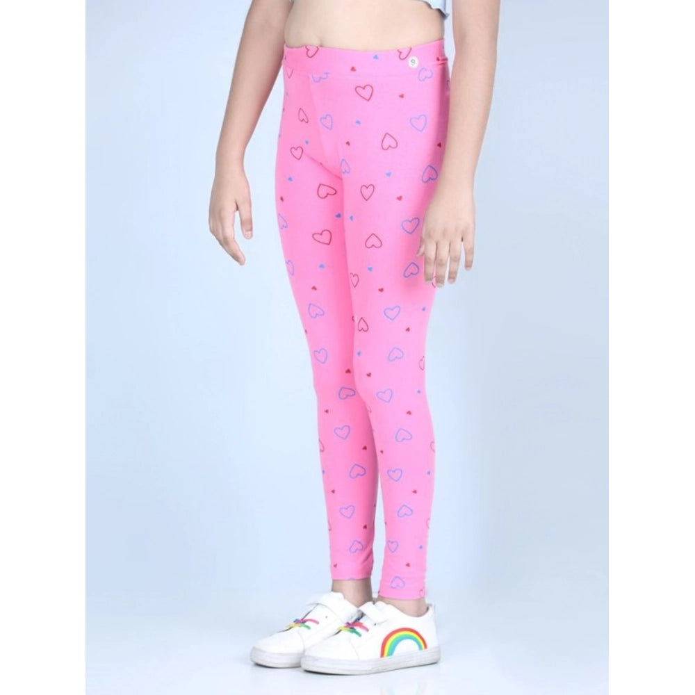 Generic Girl's Cotton Lycra Printed Elasticated Leggings (Light Pink)