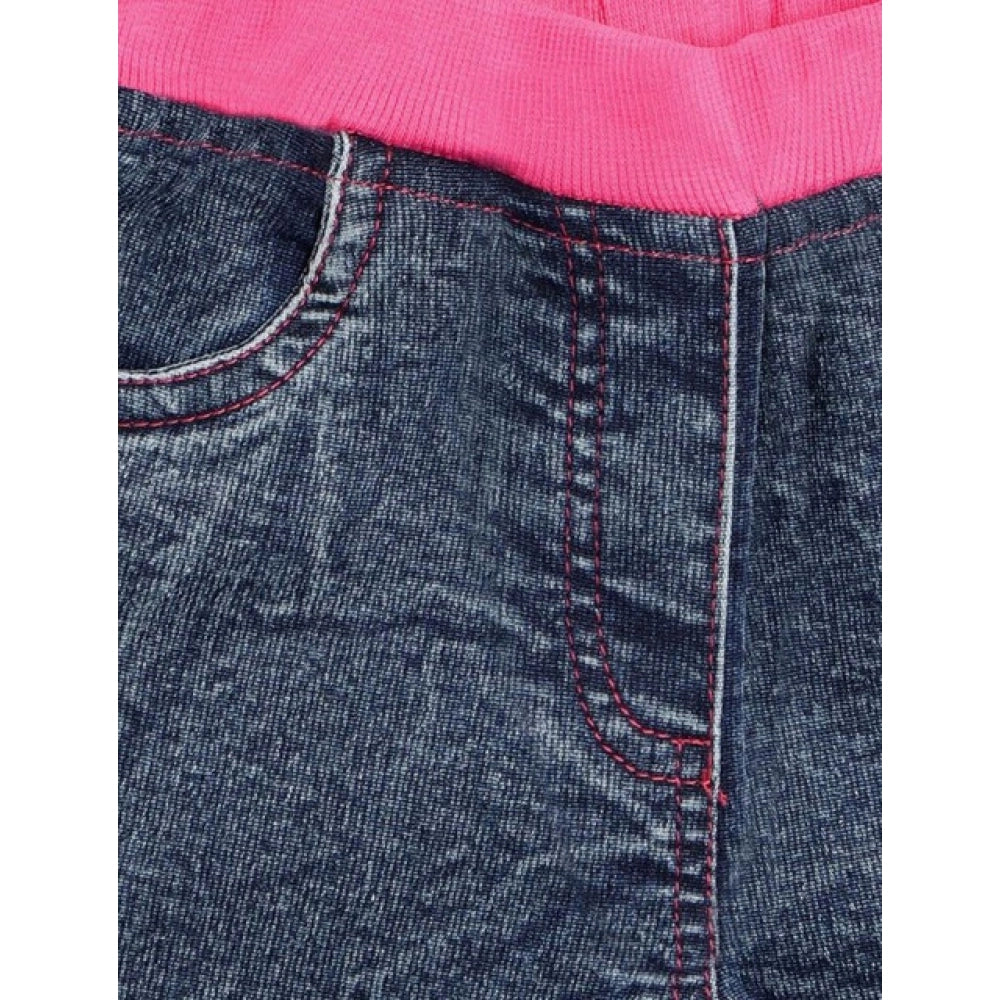 Generic Girl's Denim Lace Inserts Sleeveless Shorts (Blue-Pink)