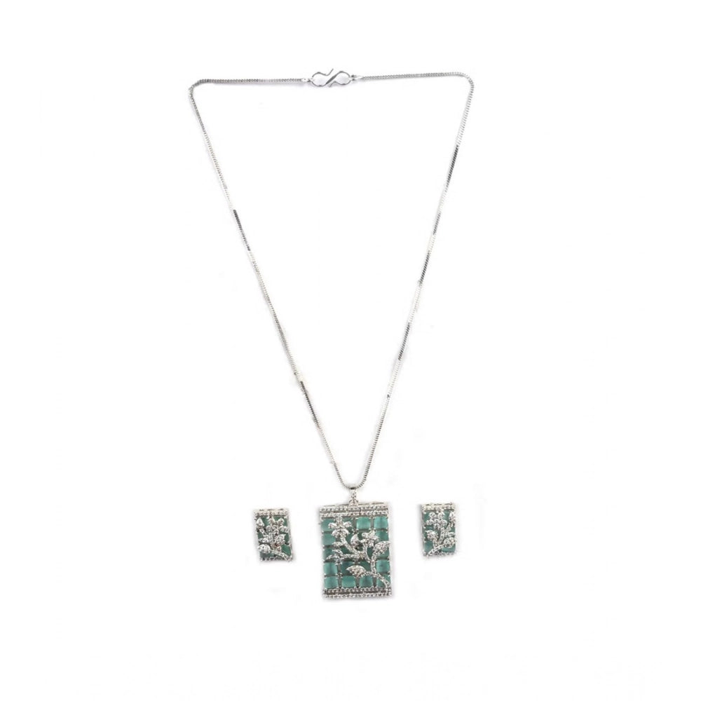 Women's Brass Silver Plated Pendant Set (Turquoise)