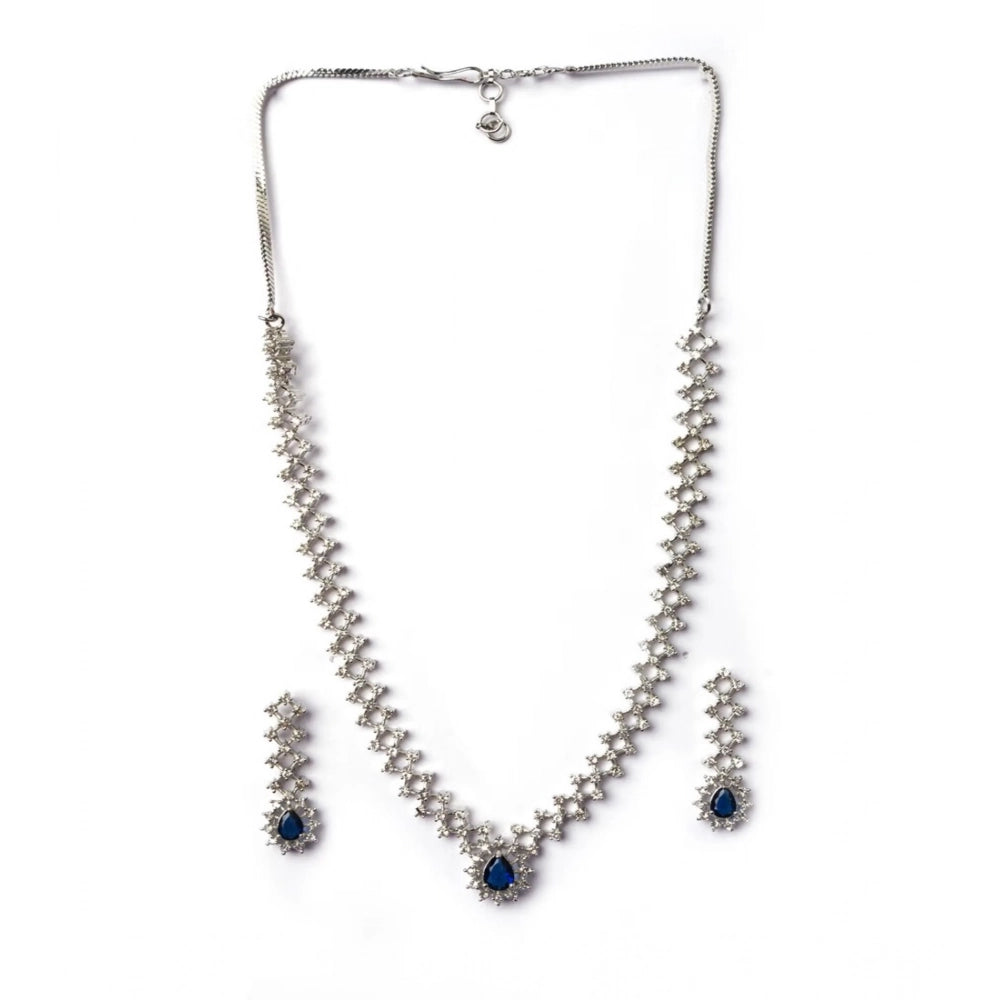 Women's Brass Silver Plated Necklace set (Blue)