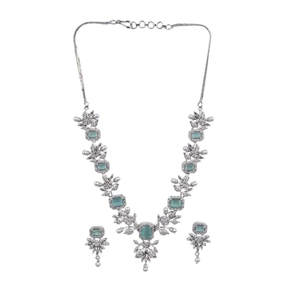 Women's Brass Silver Plated Necklace set (Turquoise)