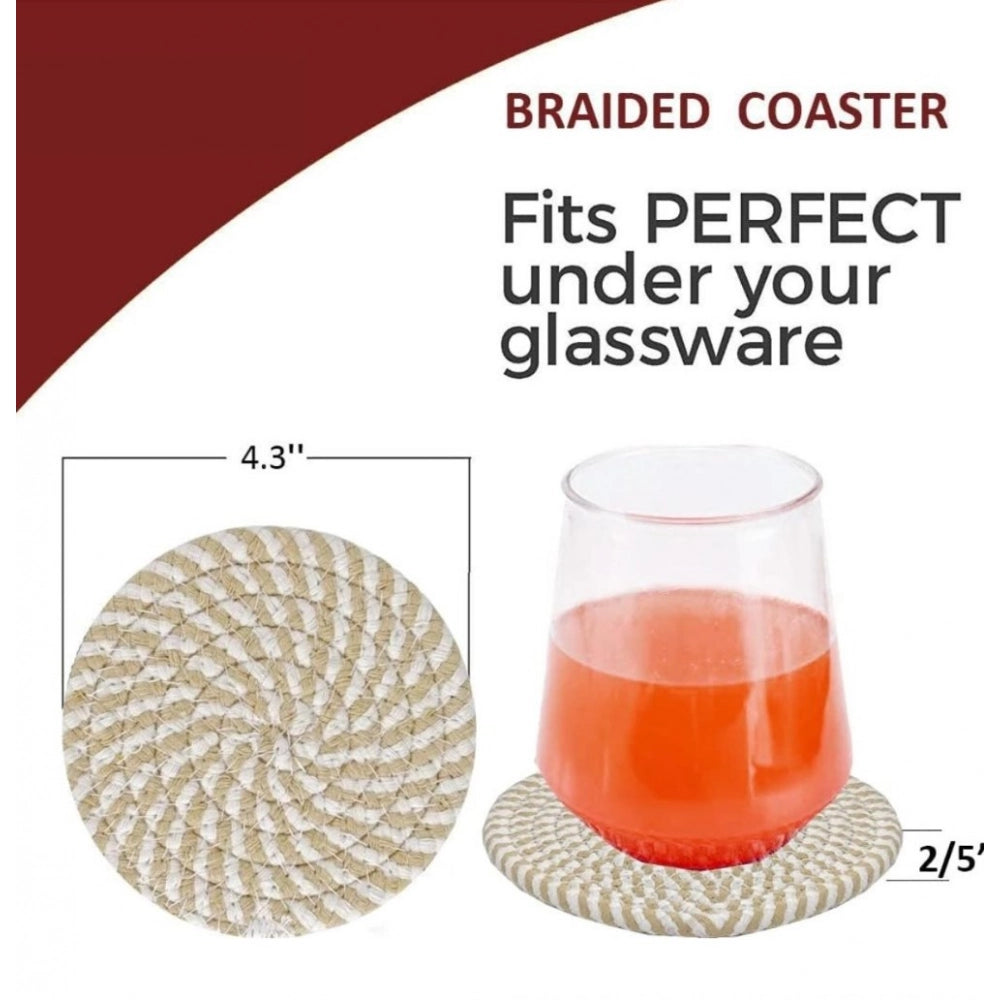 Cotton Rope Drink Coasters 6 Pcs Set (Beige-White)