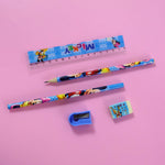 Close-up of kids drawing and writing stationery set