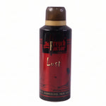 Packaged French Factor Lust Red deodorant spray on a grooming shelf with branding