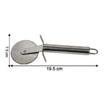 Pizza cutter showing safety finger guard on ergonomic handle