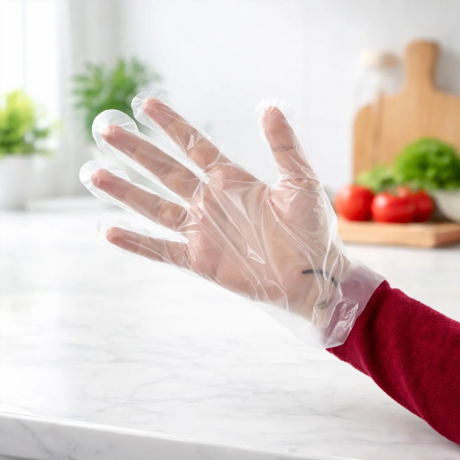 Disposable gloves on surface demonstrating protection