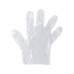 Single stretched-out clear disposable glove for hygiene and protection