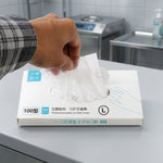 Packaging of disposable clear plastic gloves