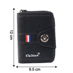 Size reference display for black zip-around card holder wallet
