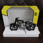 Rear view of metal bullet bike toy miniature model with side stand