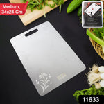 Close-up of Apex Steel-X stainless steel cutting board showing smooth corners