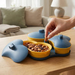 Multi-section snack serving tray with compartments and covers for hygiene