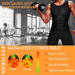 Model wearing slim fit men’s sweat shaper tank top