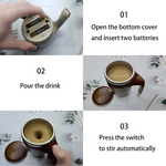 Side profile of the ergonomic and portable self-stirring coffee mug, ideal for travel.